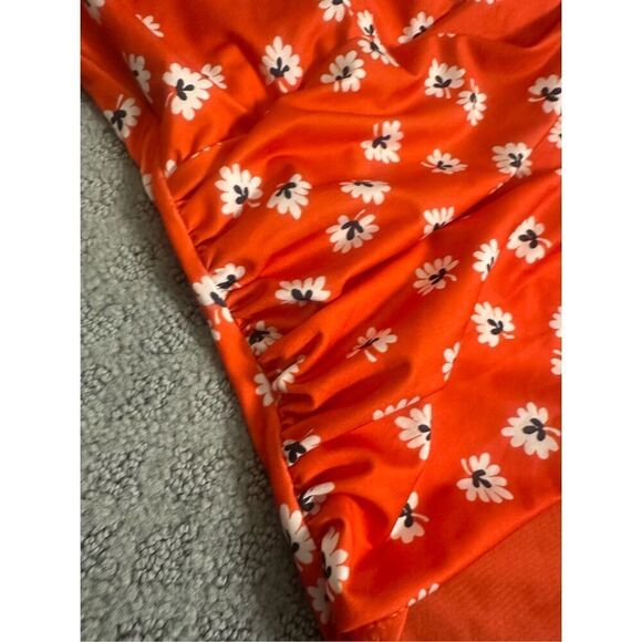 NEW COLUMBINE WRAP-EFFECT FLORAL-PRINT HALTERNECK SWIMSUIT IN TOMATO RED 38/M/6 - Picture 7 of 8